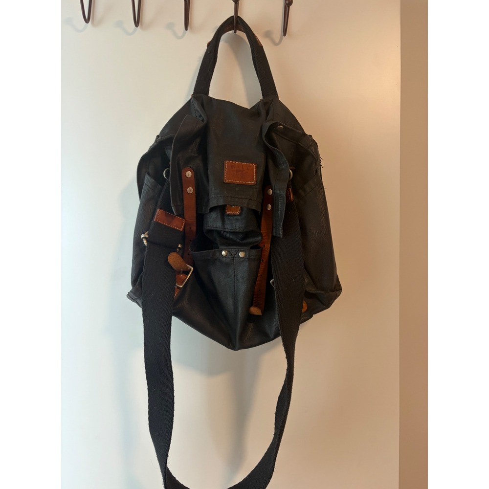 Will Leather Goods Waxed Canvas Backpack Black Leather Trim Rucksack 15x15